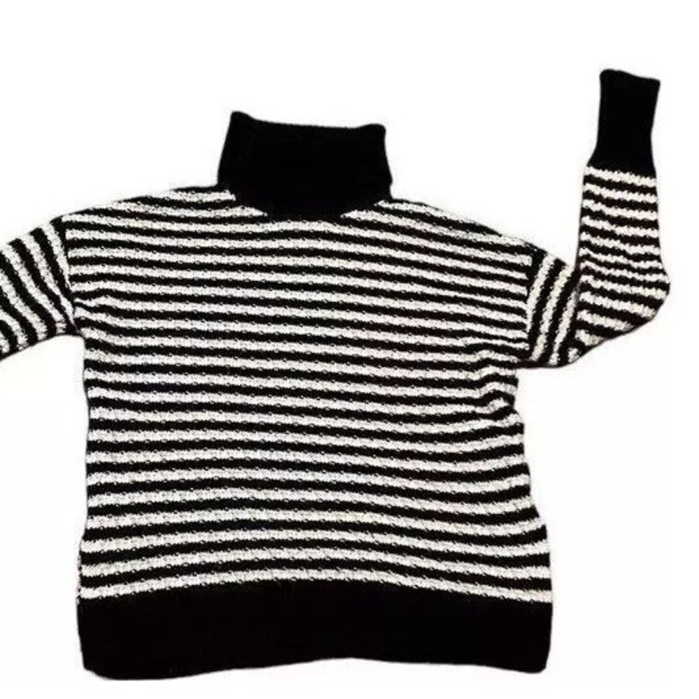GAP S black white stripe Oldmoney fisherman turtle neck cleangirl preppy sweater